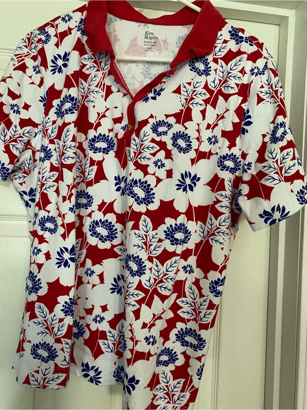 Kim Rogers Red & Blue Floral Polo Top
